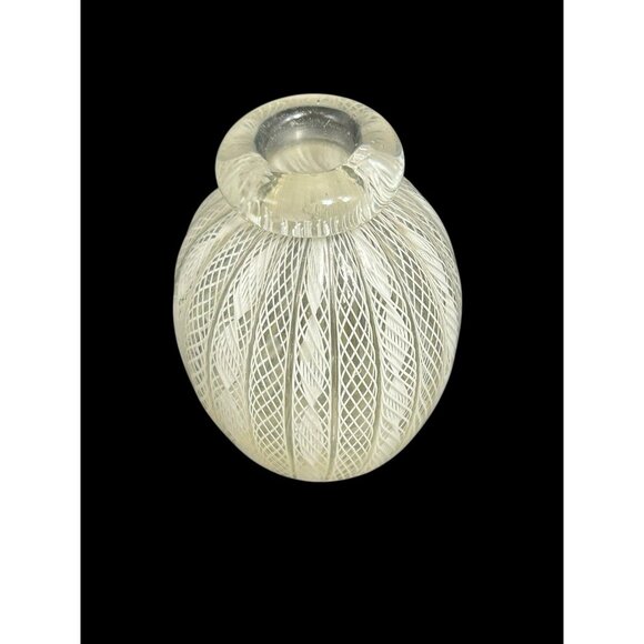 Vintage Murano Venetian Glass White Latticino Adventurine 2 7/8" Miniature Vase - Picture 2 of 8